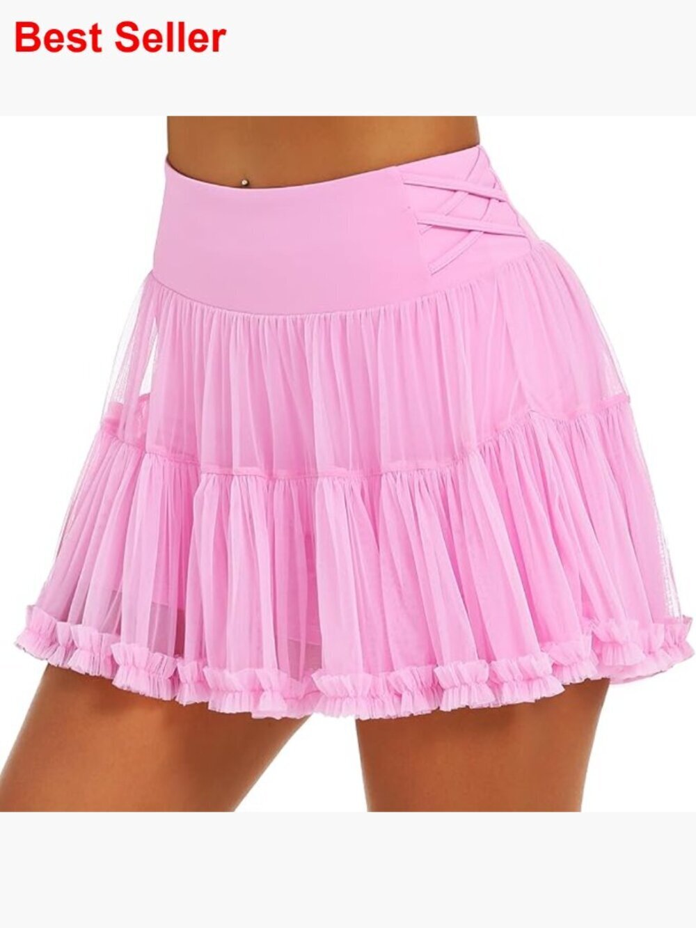 High Waist Athletic Skort with Pockets, Layered Pleated Design